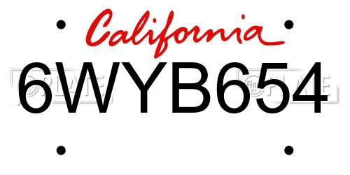 6WYB654 California License Plate