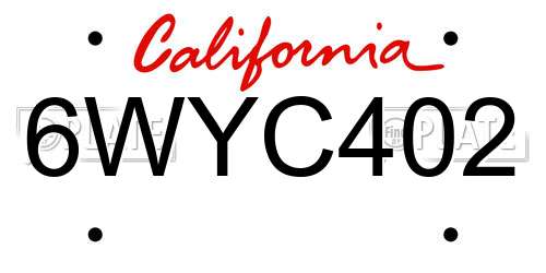 6WYC402 California License Plate