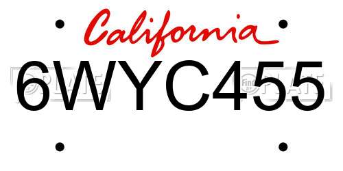 6WYC455 California License Plate