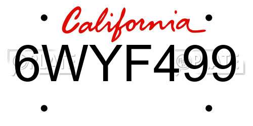 6WYF499 California License Plate