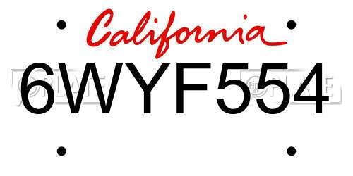 6WYF554 California License Plate