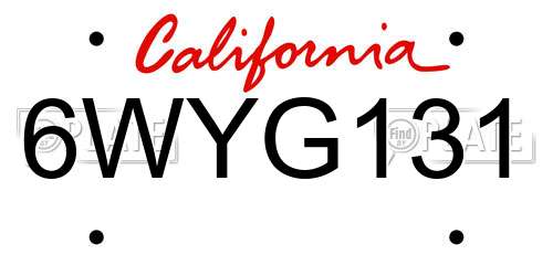 6WYG131 California License Plate
