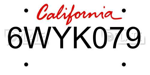 6WYK079 California License Plate