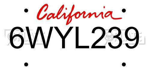 6WYL239 California License Plate
