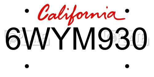 6WYM930 California License Plate