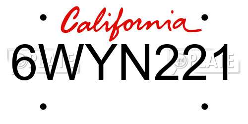 6WYN221 California License Plate