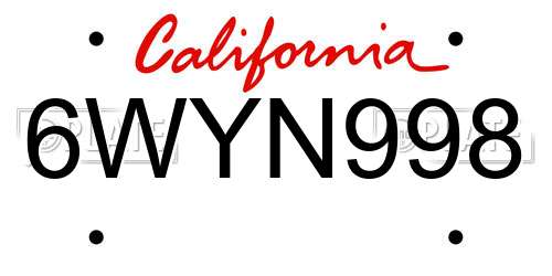 6WYN998 California License Plate