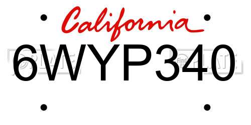 6WYP340 California License Plate