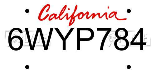 6WYP784 California License Plate