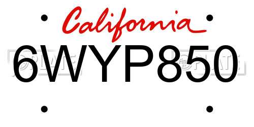 6WYP850 California License Plate