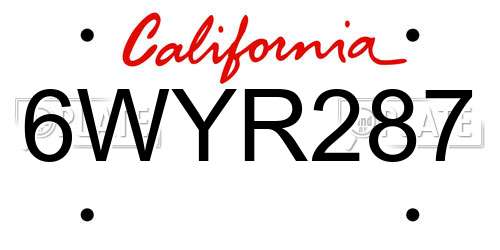 6WYR287 California License Plate
