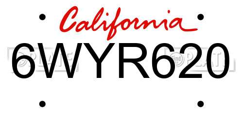 6WYR620 California License Plate