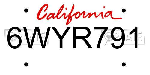 6WYR791 California License Plate