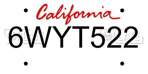 6WYT522 California License Plate