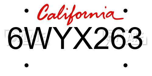 6WYX263 California License Plate