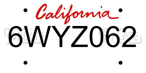 6WYZ062 California License Plate