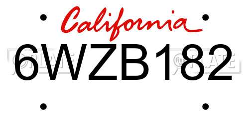 6WZB182 California License Plate