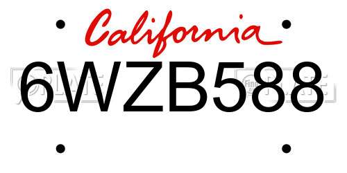 6WZB588 California License Plate