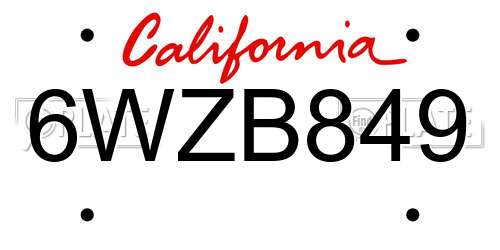 6WZB849 California License Plate