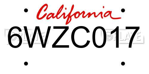 6WZC017 California License Plate