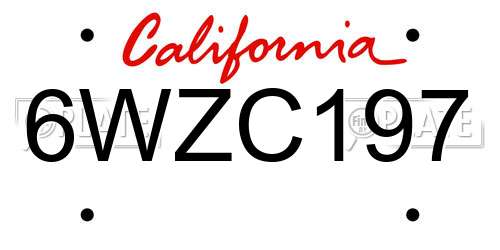 6WZC197 California License Plate