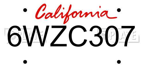 6WZC307 California License Plate