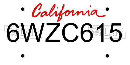 6WZC615 California License Plate