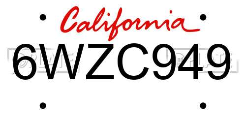 6WZC949 California License Plate