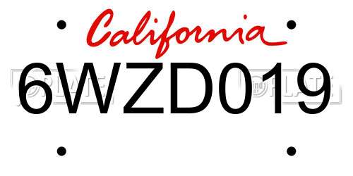 6WZD019 California License Plate