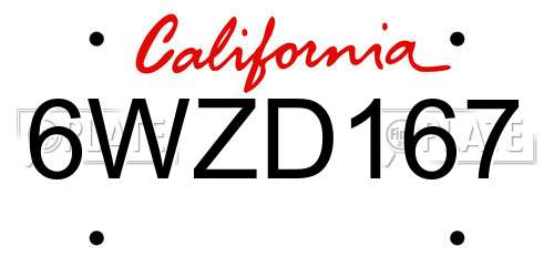 6WZD167 California License Plate