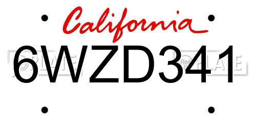6WZD341 California License Plate