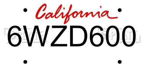 6WZD600 California License Plate