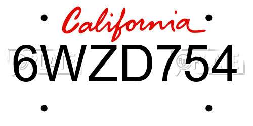 6WZD754 California License Plate