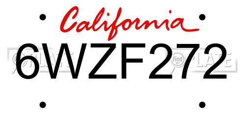 6WZF272 California License Plate