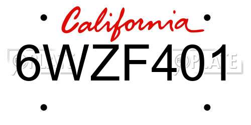 6WZF401 California License Plate