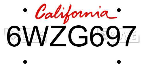 6WZG697 California License Plate