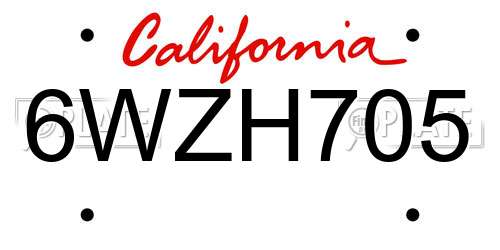 6WZH705 California License Plate