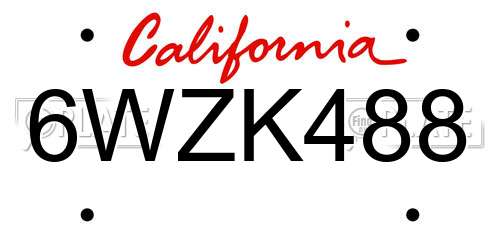 6WZK488 California License Plate