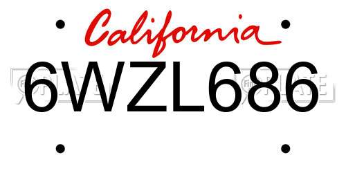 6WZL686 California License Plate