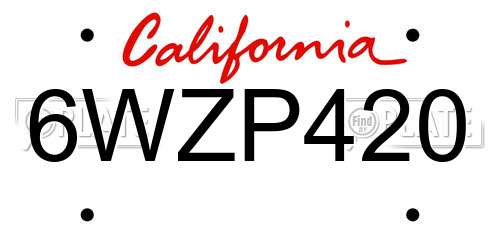 6WZP420 California License Plate