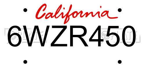 6WZR450 California License Plate