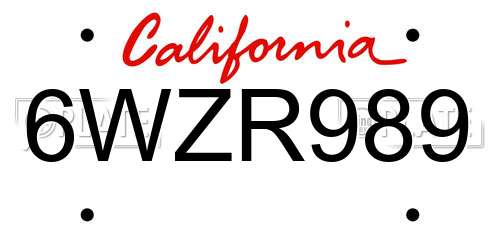 6WZR989 California License Plate