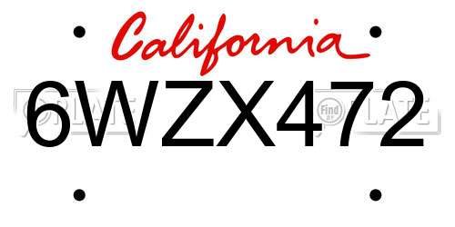 6WZX472 California License Plate