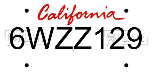 6WZZ129 California License Plate