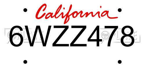 6WZZ478 California License Plate