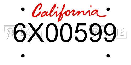 6X00599 California License Plate