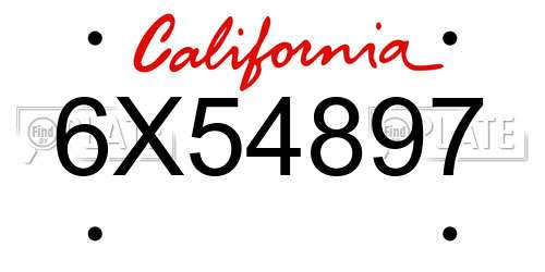 6X54897 California License Plate
