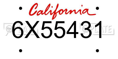 6X55431 California License Plate