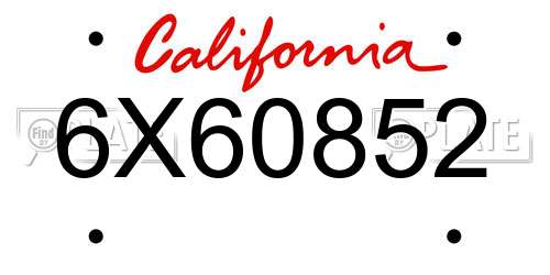 6X60852 California License Plate