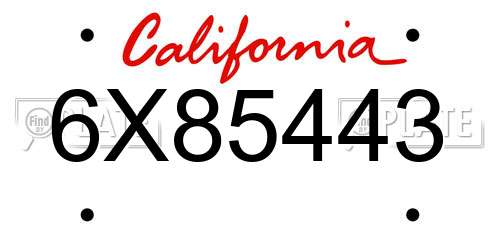 6X85443 California License Plate